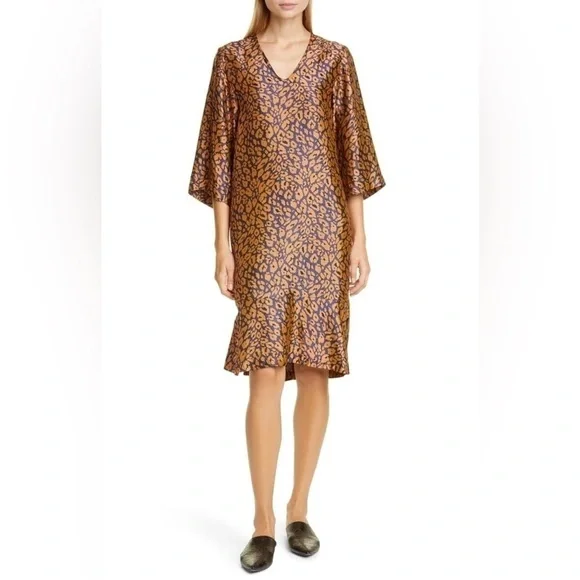 Zero+Maria Cornejo Lumi Cheetah Jacquard Ink Jet Apricot Blue & Copper dress -4 - Picture 2 of 10